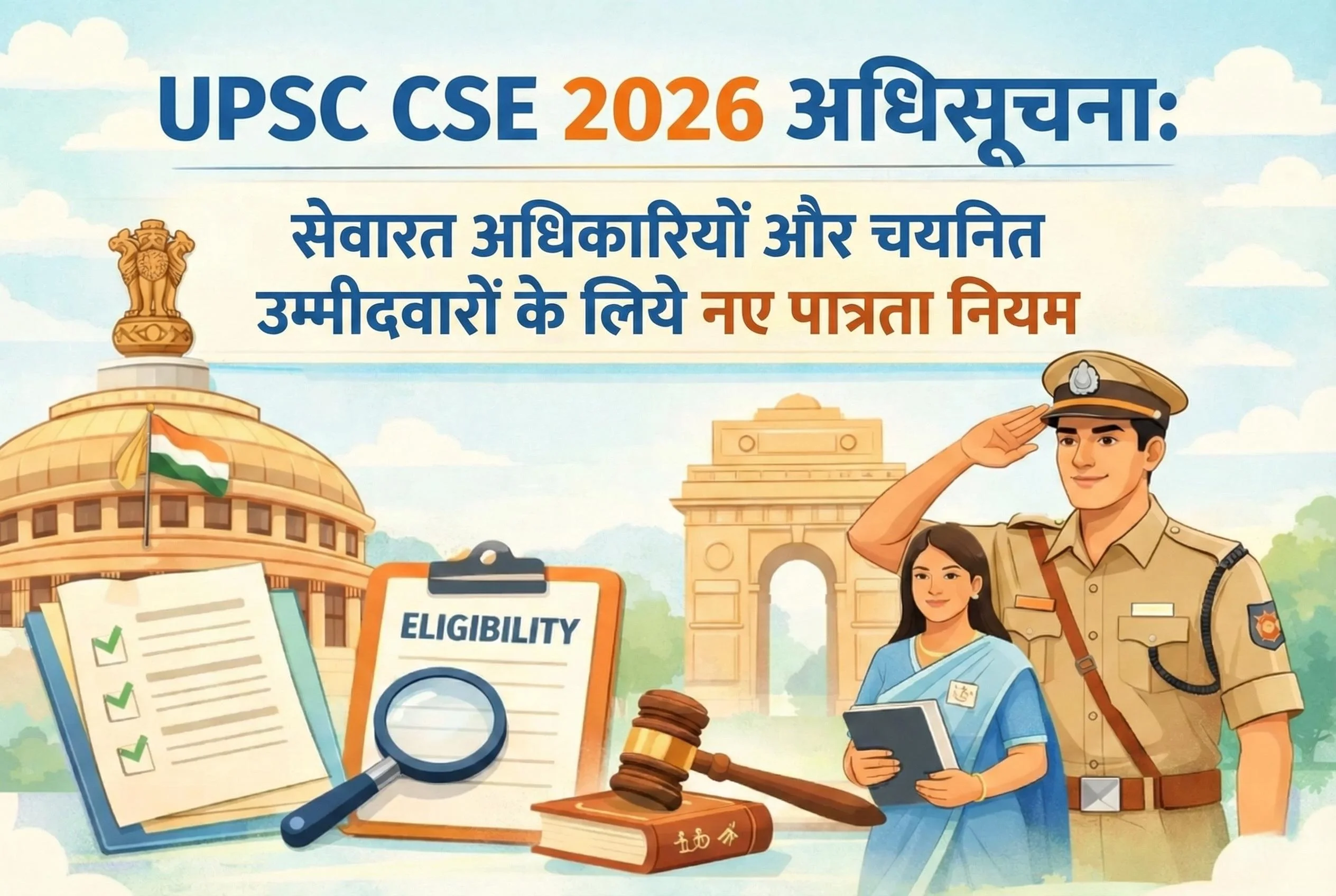 UPSC​ CSE 2026 अधिसूचना: सेवारत अधिकारियों और चयनित उम्मीदवारों के लिये नए पात्रता नियम