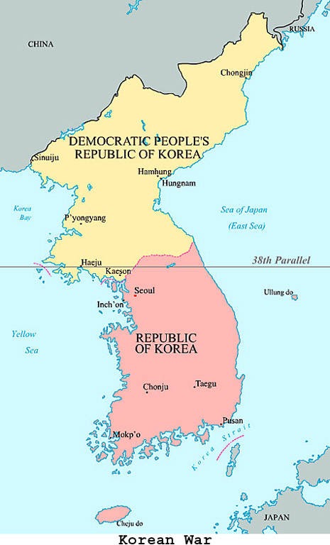 Korean War 38th Parallel Map